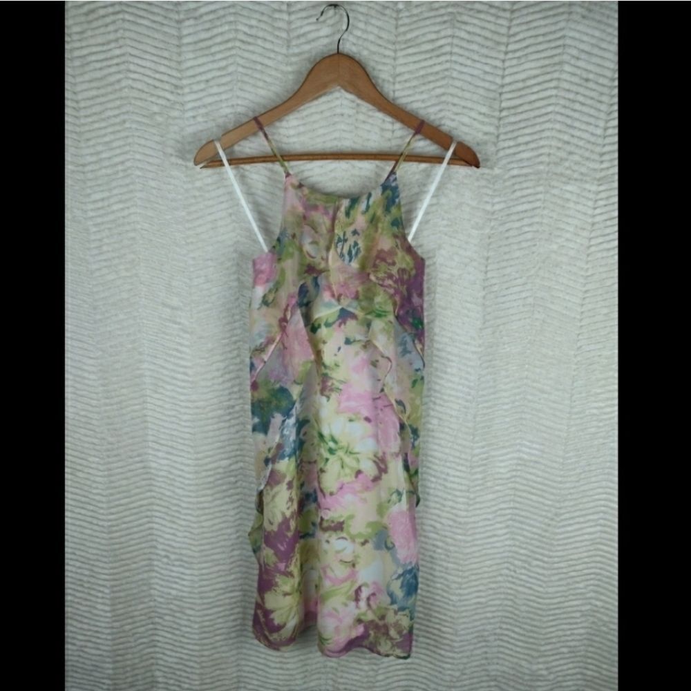 BCBGMaxAzria Floral Mini Dress Spaghetti Strap Ruffle NWT Small - Picture 3 of 6